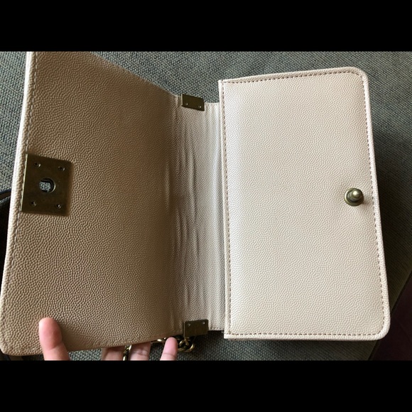 Cream Quilted Crossbody Chain Shoulder Bag Purse - Picture 12 of 13